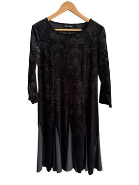 Nina Leonard Velvet Burnout Dress Sz M Black Long Sleeve Witchy Goth Knee Length